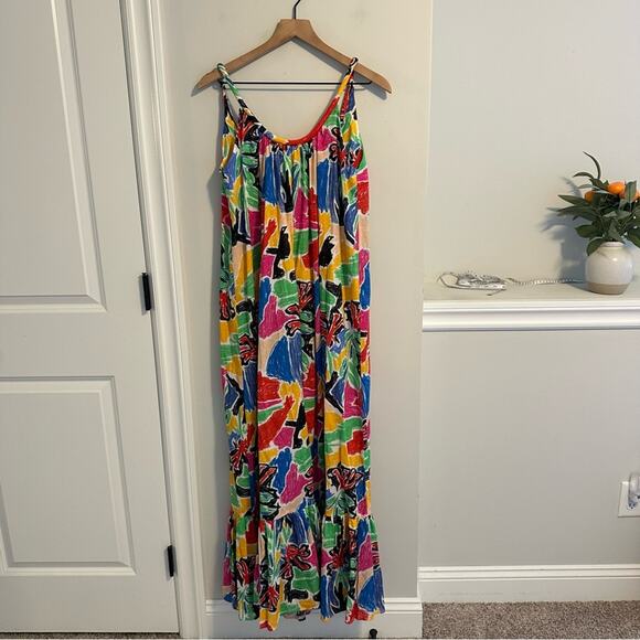 NWT de loreta Blue Red Cotton Maxi Dress Small - Picture 12 of 14